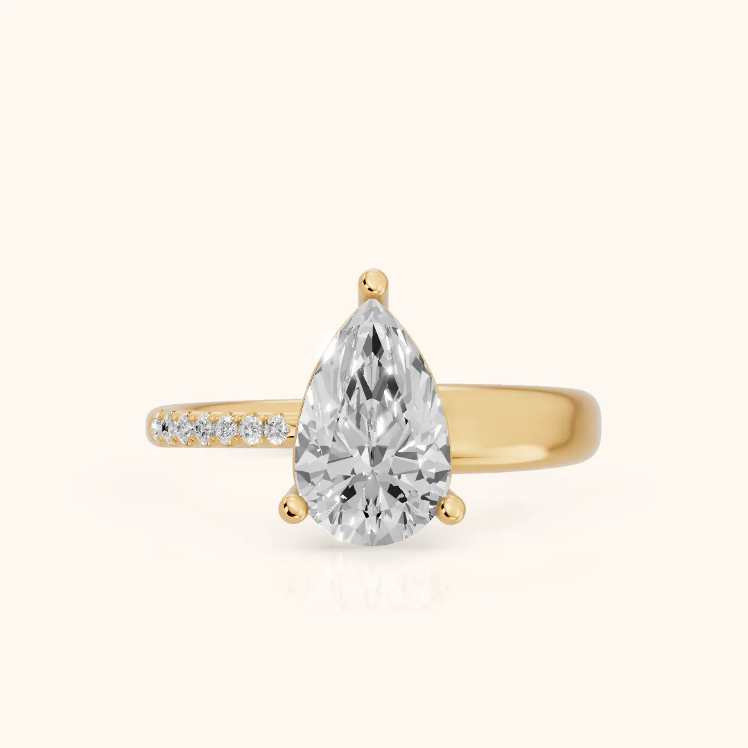 Rosie Solitaire Basket Pear Diamond Engagement Ring in Yellow Gold — view 2
