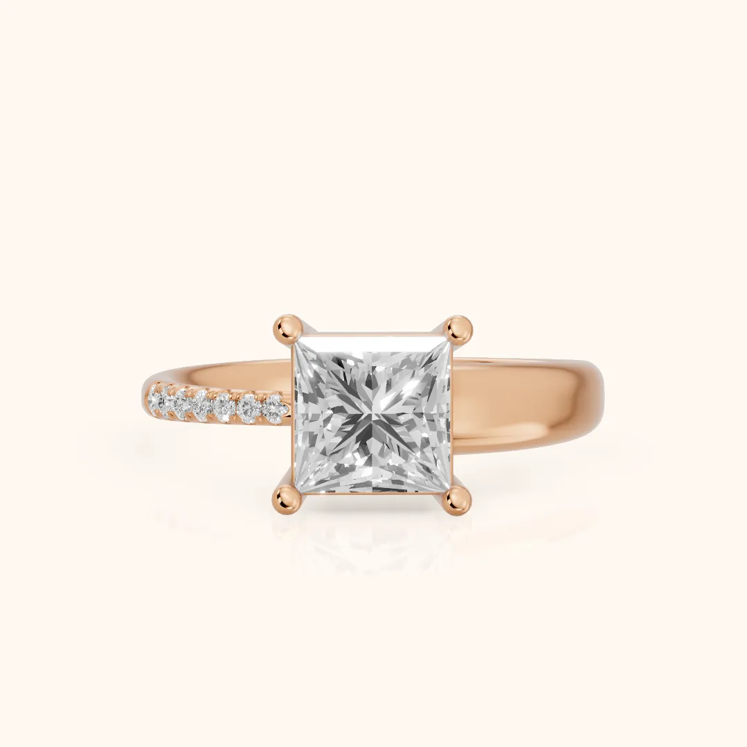 Rosie Solitaire Basket Princess Diamond Engagement Ring in Rose Gold — view 2