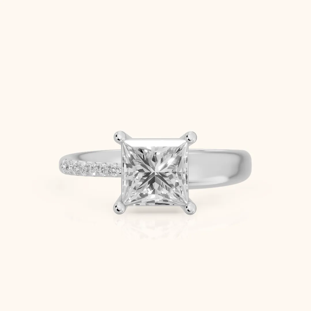 Rosie Solitaire Basket Princess Diamond Engagement Ring in Platinum — view 2