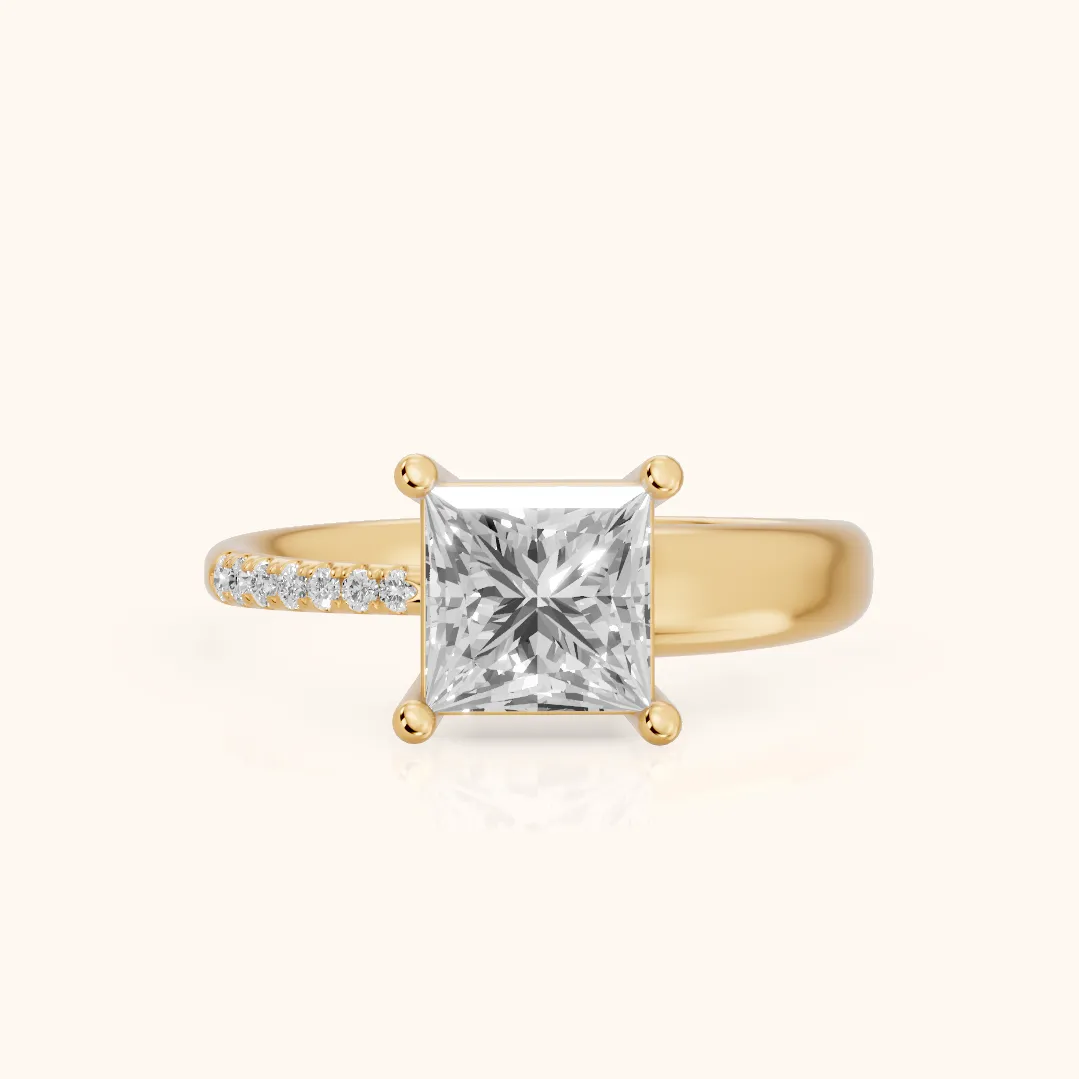 Rosie Solitaire Basket Princess Diamond Engagement Ring in Yellow Gold — view 2