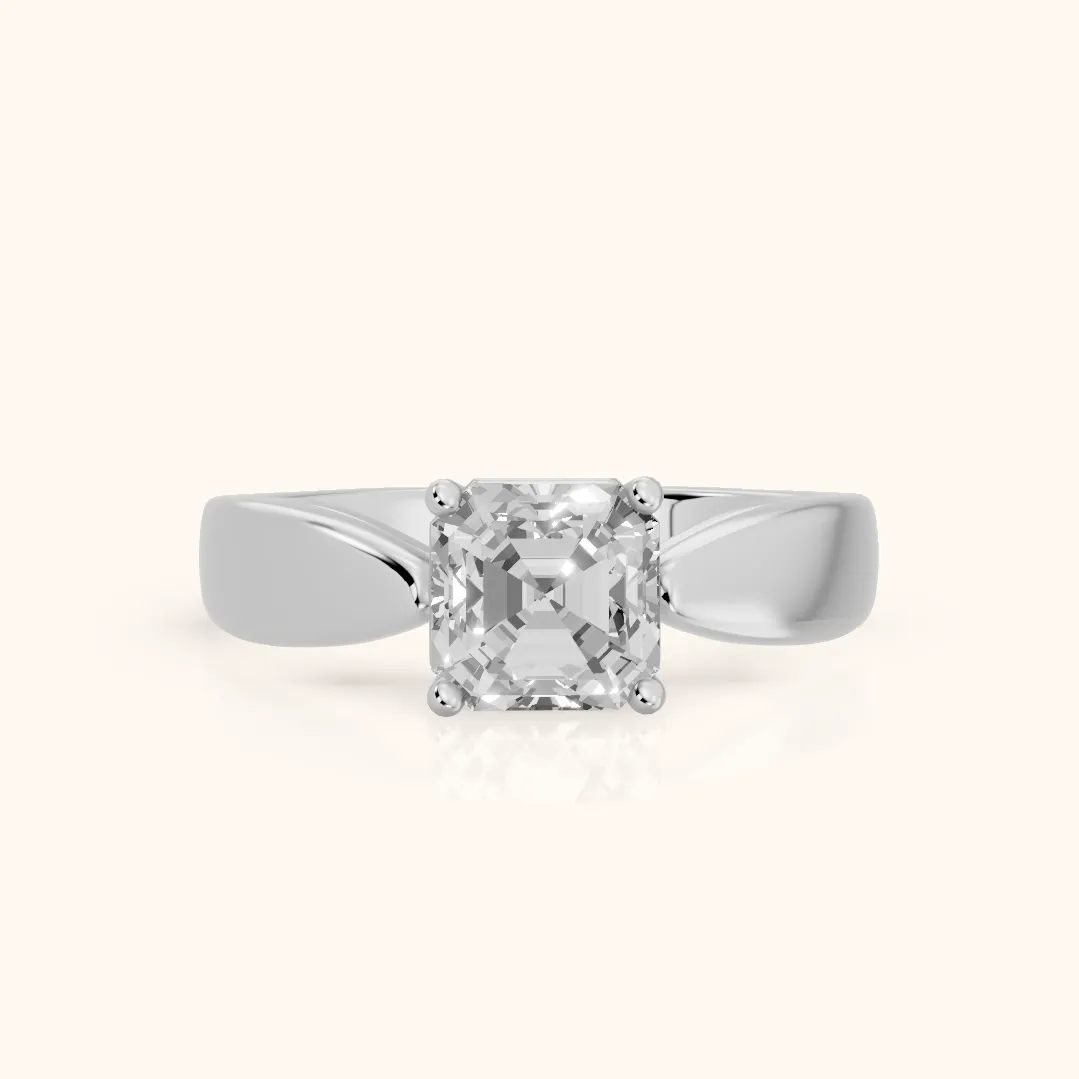 Talia Solitaire Twist Asscher Diamond Engagement Ring in White Gold — view 2