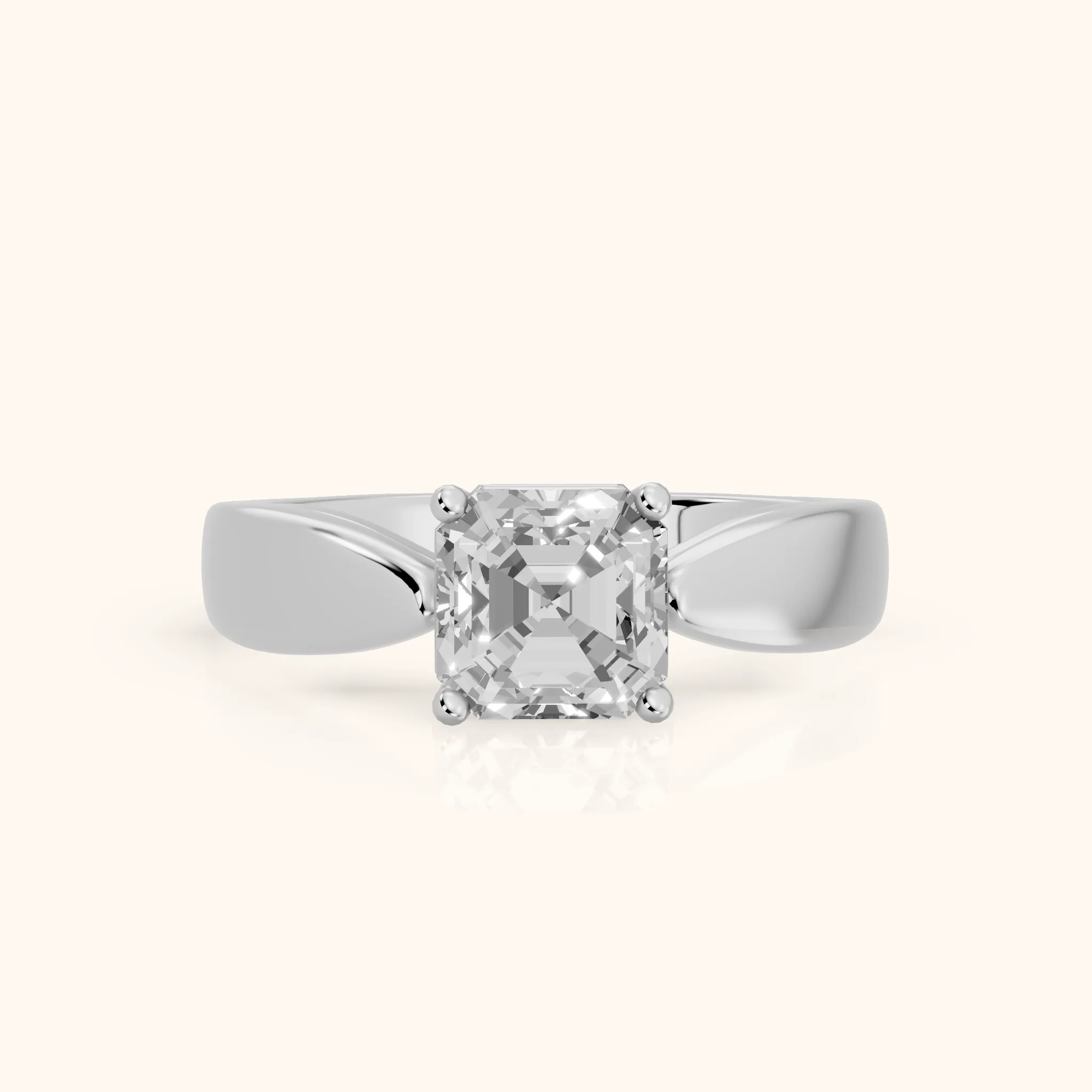 Talia Solitaire Twist Asscher Diamond Engagement Ring in White Gold — view 1