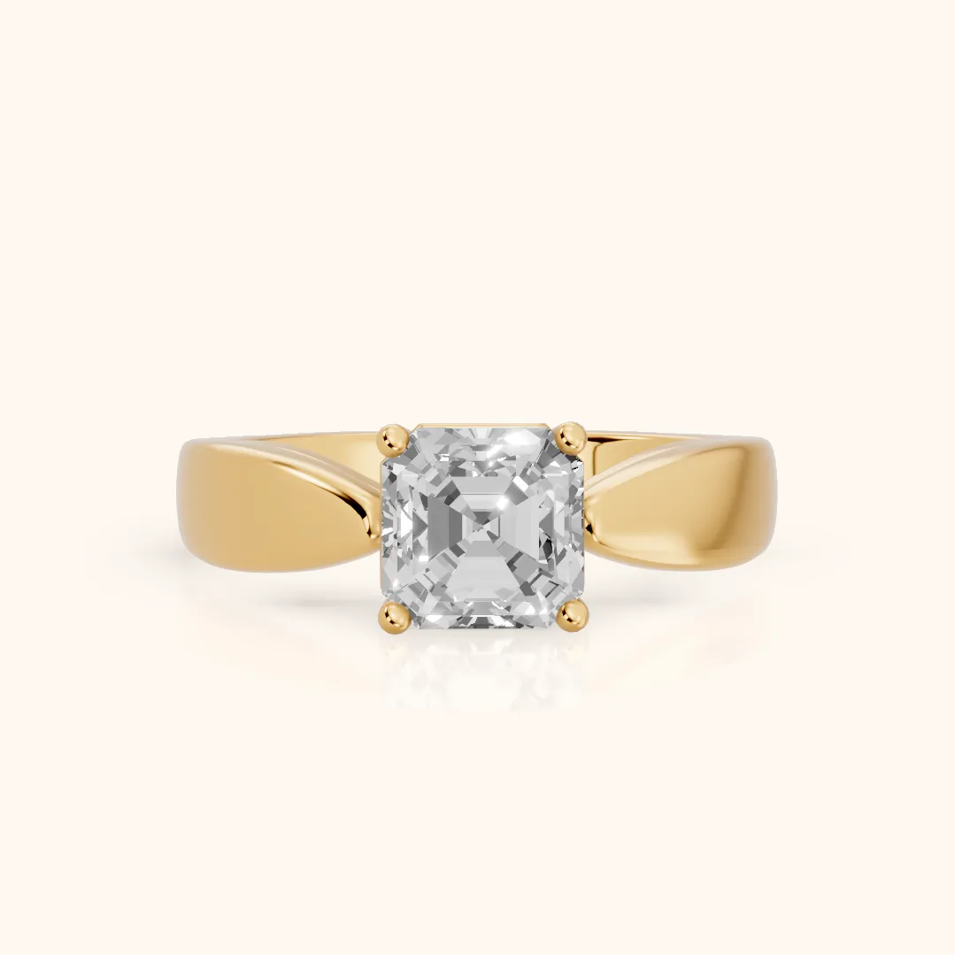 Talia Solitaire Twist Asscher Diamond Engagement Ring in Yellow Gold — view 2
