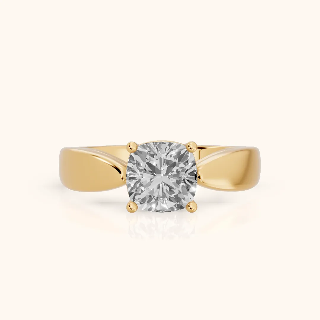 Talia Solitaire Twist Cushion Diamond Engagement Ring in Yellow Gold — view 2