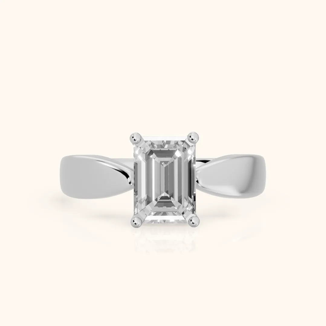 Talia Solitaire Twist Emerald Diamond Engagement Ring in Silver — view 2