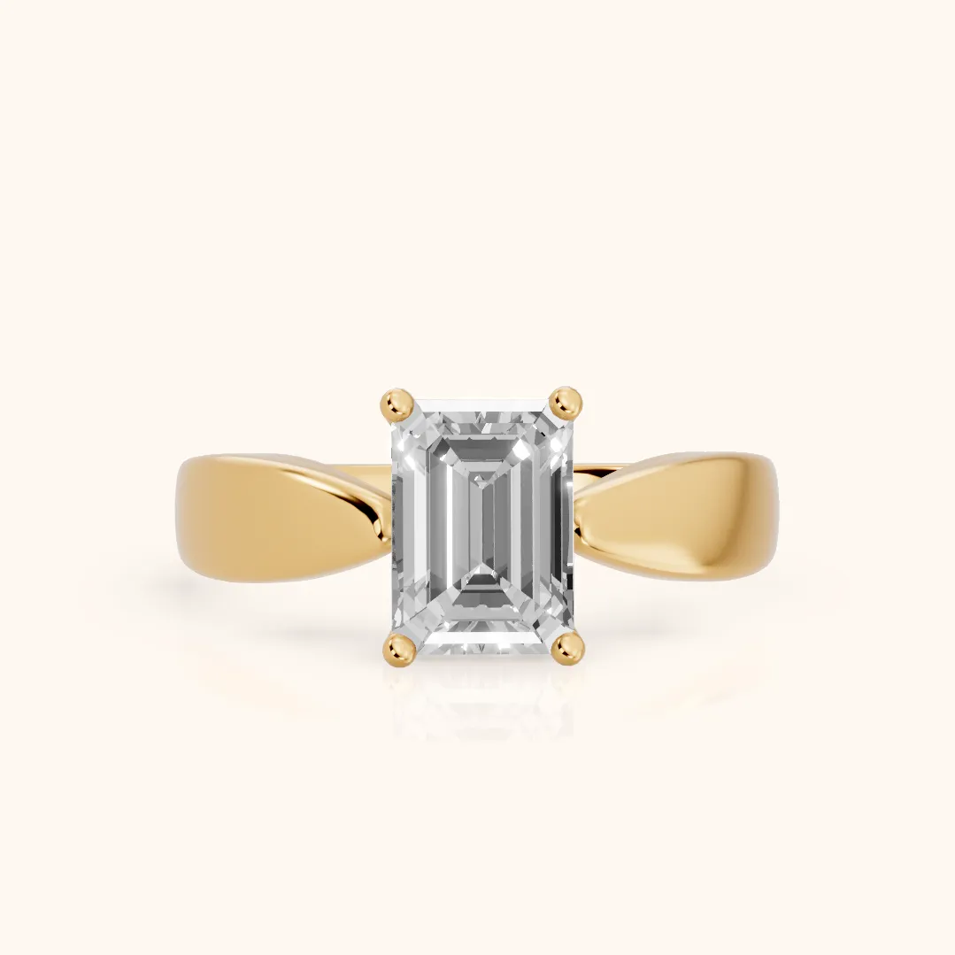 Talia Solitaire Twist Emerald Diamond Engagement Ring in Yellow Gold — view 2