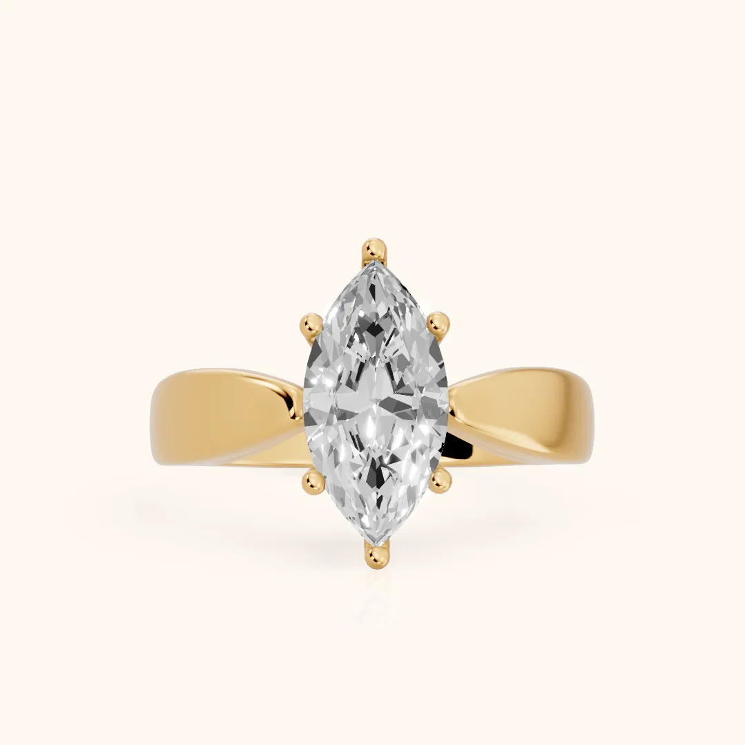 Talia Solitaire Twist Marquise Diamond Engagement Ring in Yellow Gold — view 2