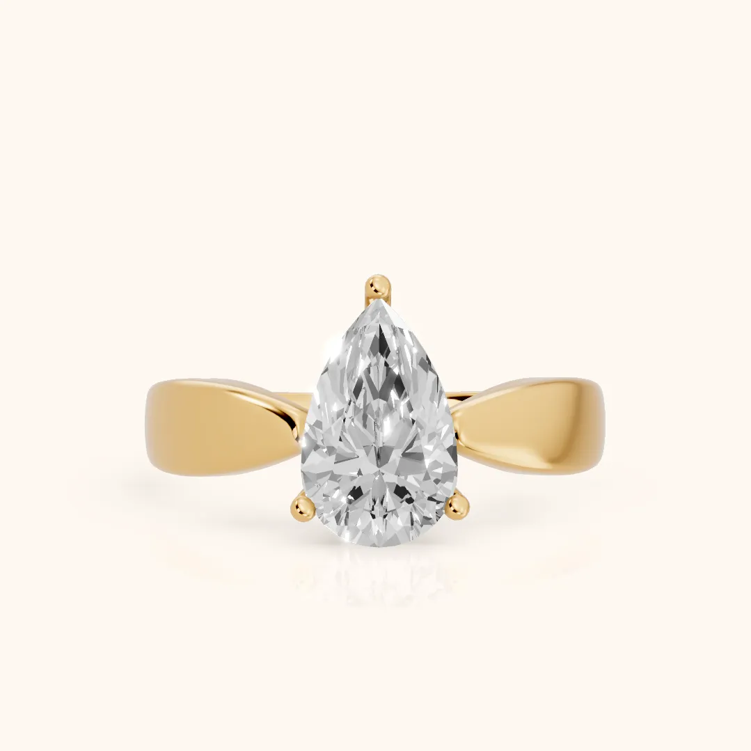 Talia Solitaire Twist Pear Diamond Engagement Ring in Yellow Gold — view 2