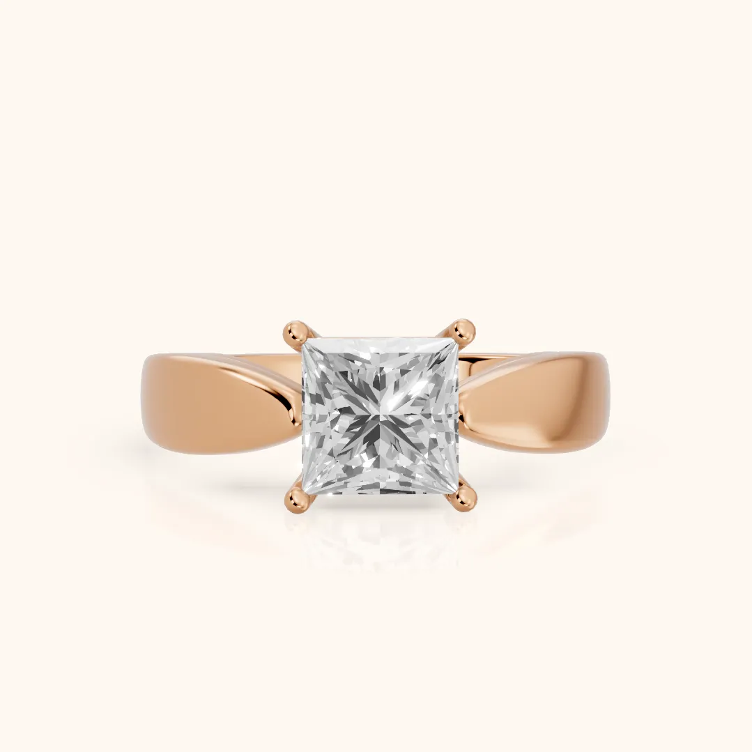 Talia Solitaire Twist Princess Diamond Engagement Ring in Rose Gold — view 2