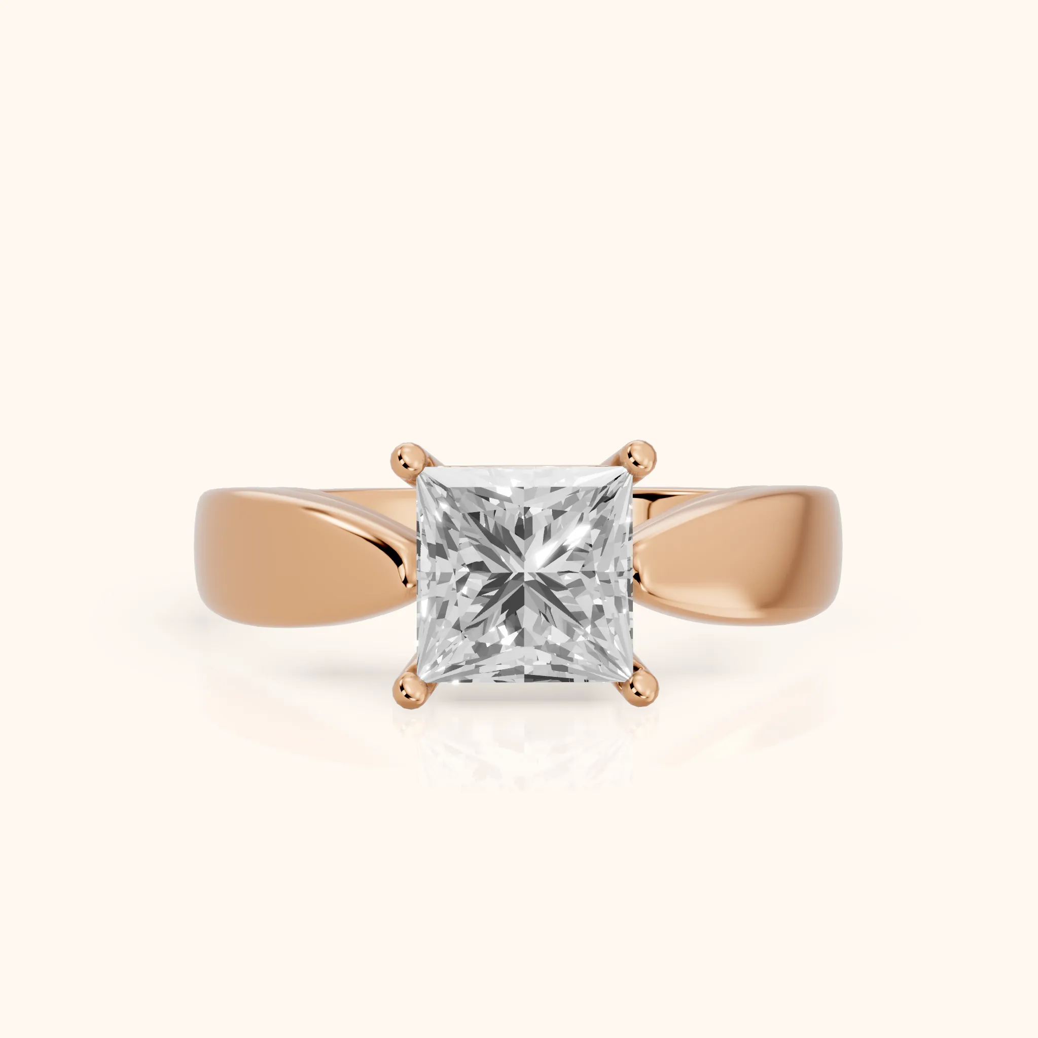 Talia Solitaire Twist Princess Diamond Engagement Ring in Rose Gold — view 1
