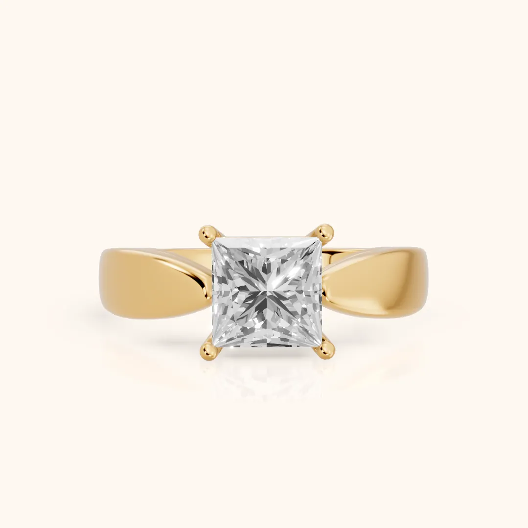 Talia Solitaire Twist Princess Diamond Engagement Ring in Yellow Gold — view 2