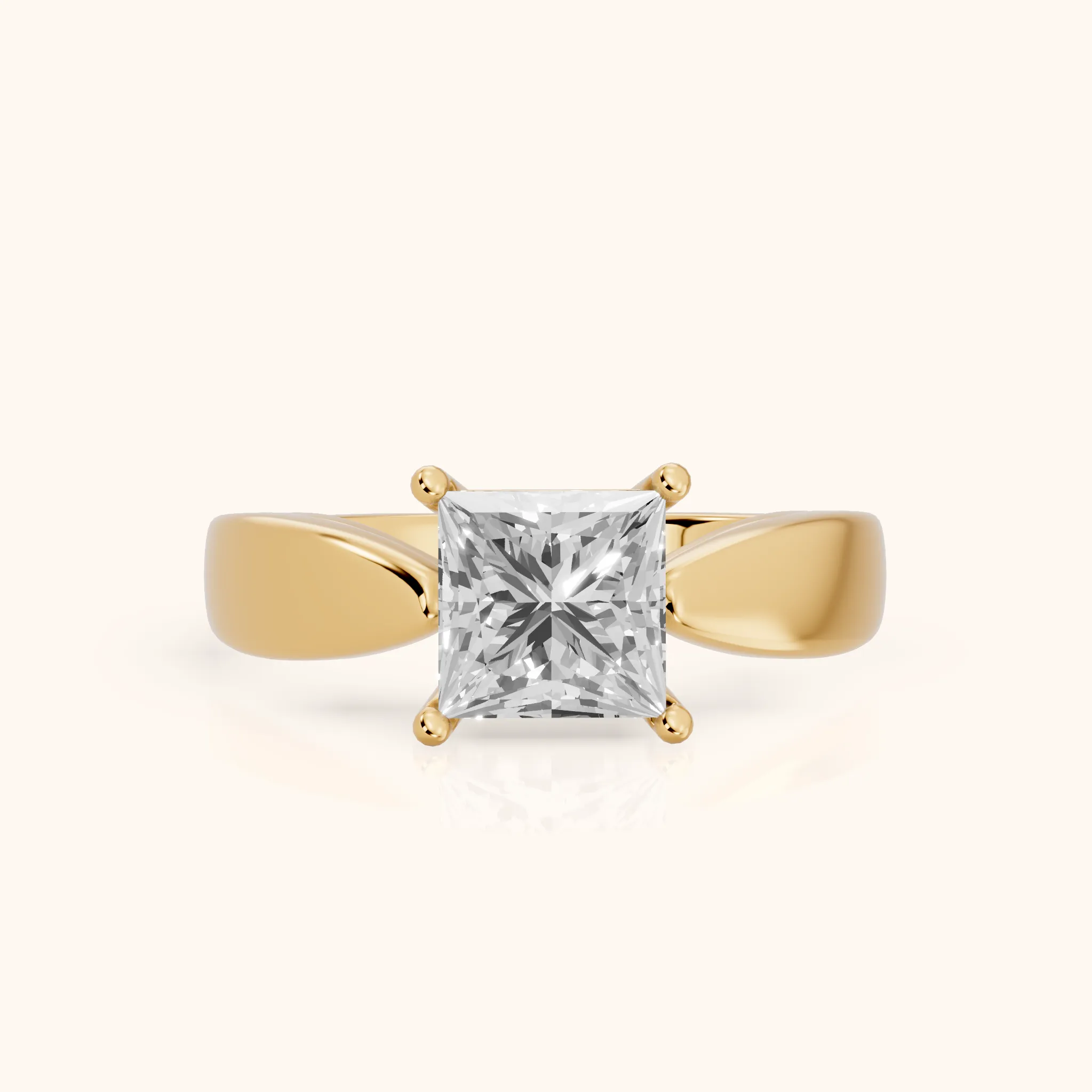 Talia Solitaire Twist Princess Diamond Engagement Ring in Yellow Gold — view 1