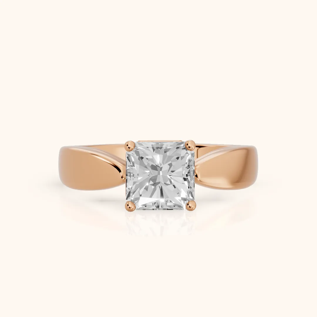Talia Solitaire Twist Radiant Diamond Engagement Ring in Rose Gold — view 2