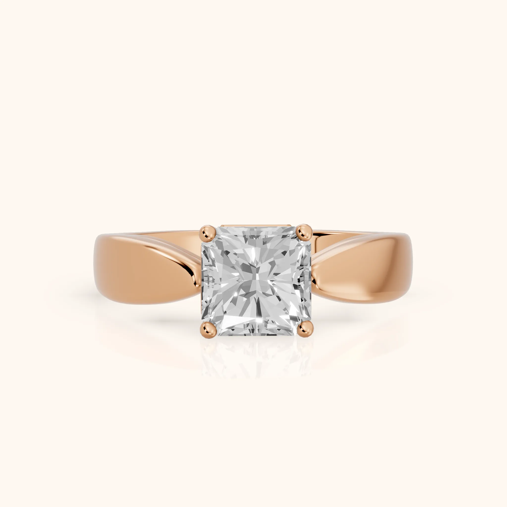 Talia Solitaire Twist Radiant Diamond Engagement Ring in Rose Gold — view 1