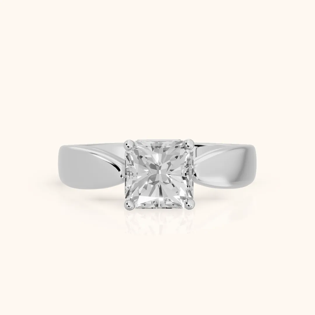 Talia Solitaire Twist Radiant Diamond Engagement Ring in Platinum — view 2