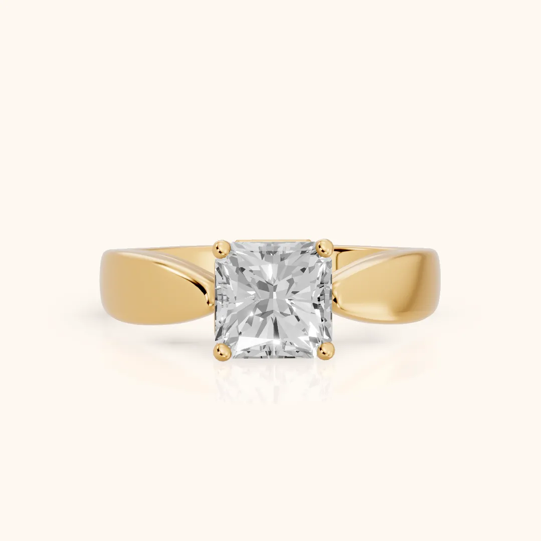 Talia Solitaire Twist Radiant Diamond Engagement Ring in Yellow Gold — view 2