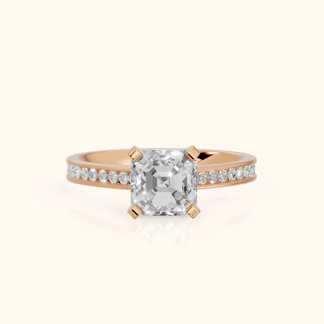 Tessa Solitaire Channel Set Asscher Diamond Engagement Ring in Rose Gold — view 2
