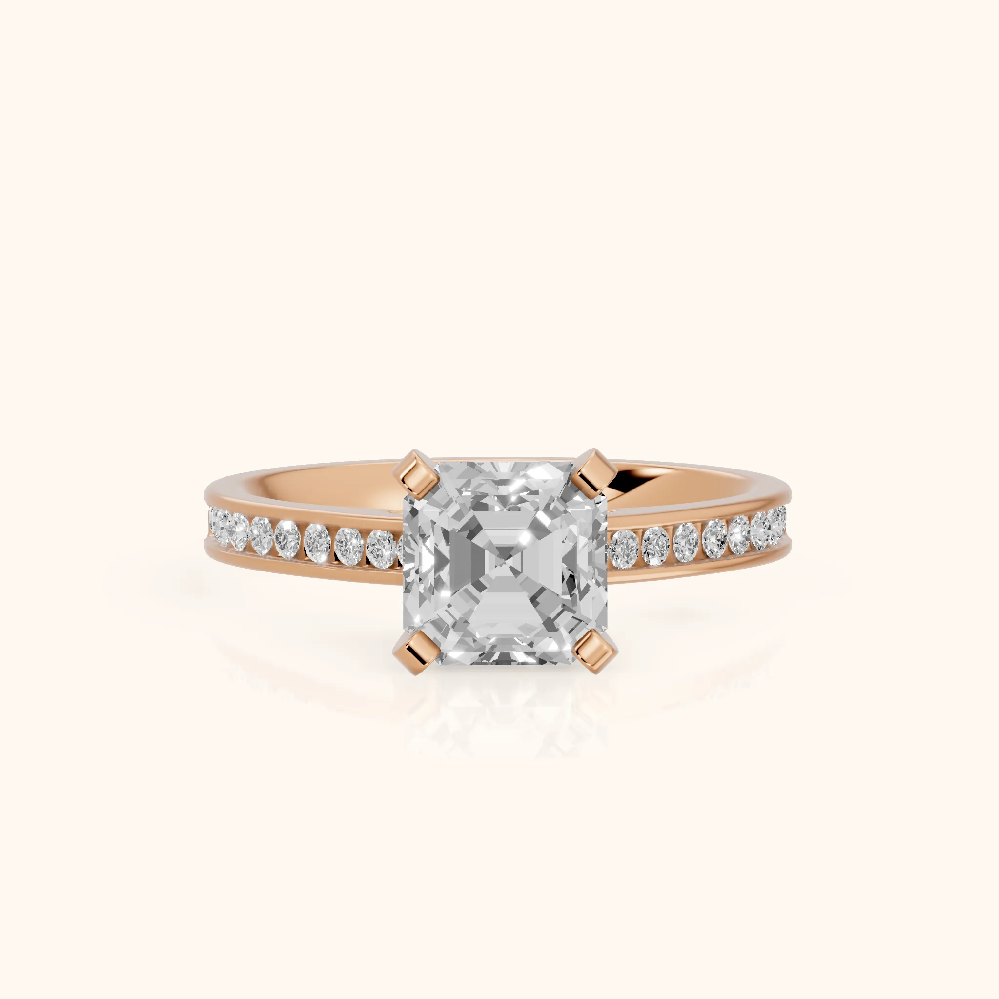 Tessa Solitaire Channel Set Asscher Diamond Engagement Ring in Rose Gold — view 1