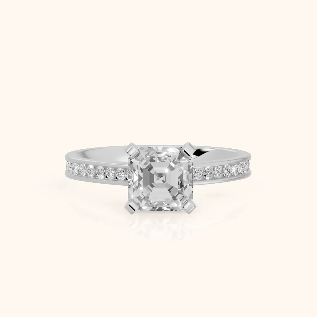 Tessa Solitaire Channel Set Asscher Diamond Engagement Ring in Silver — view 2
