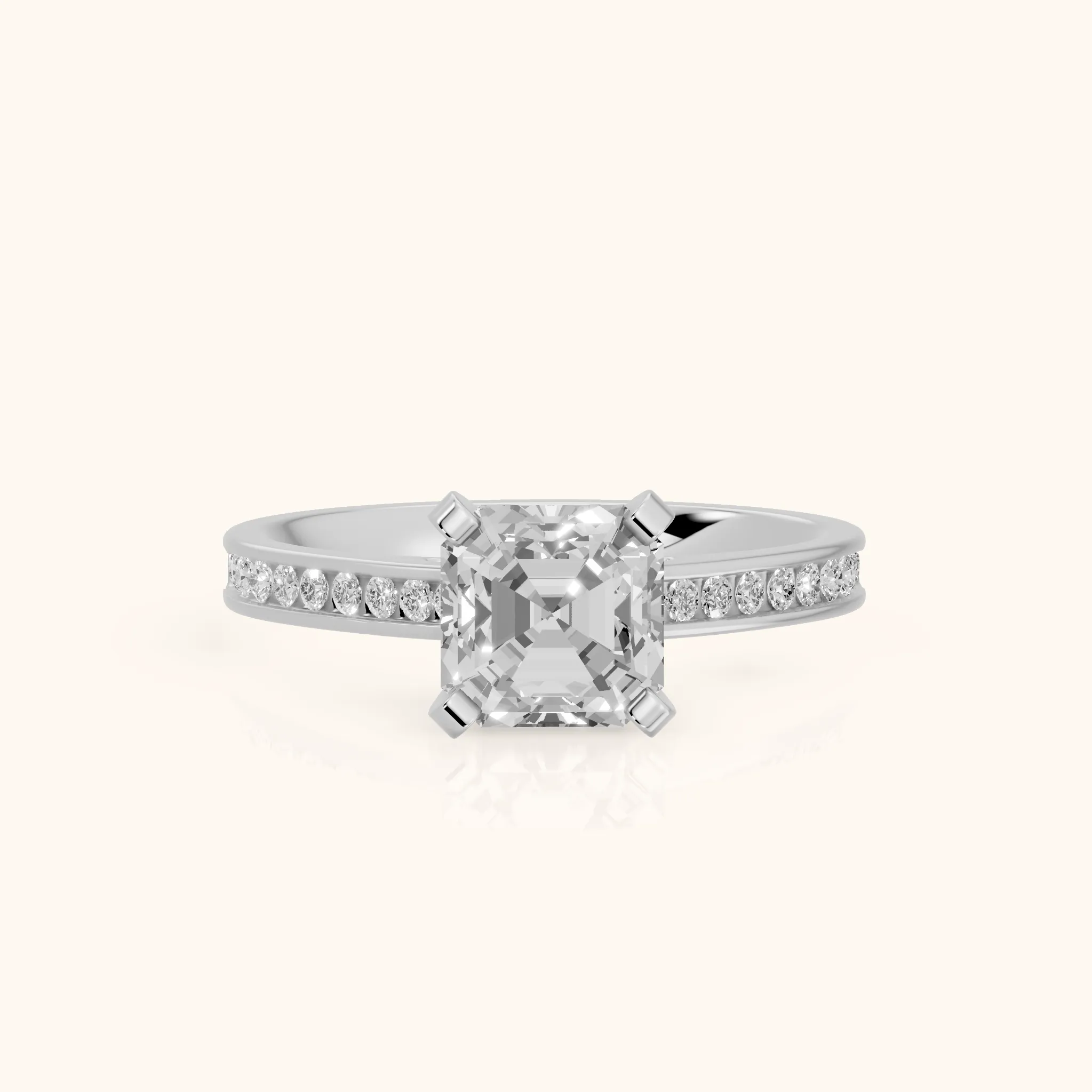 Tessa Solitaire Channel Set Asscher Diamond Engagement Ring in Silver — view 1