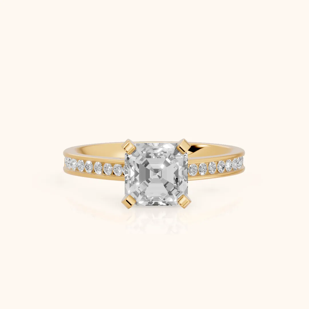 Tessa Solitaire Channel Set Asscher Diamond Engagement Ring in Yellow Gold — view 2