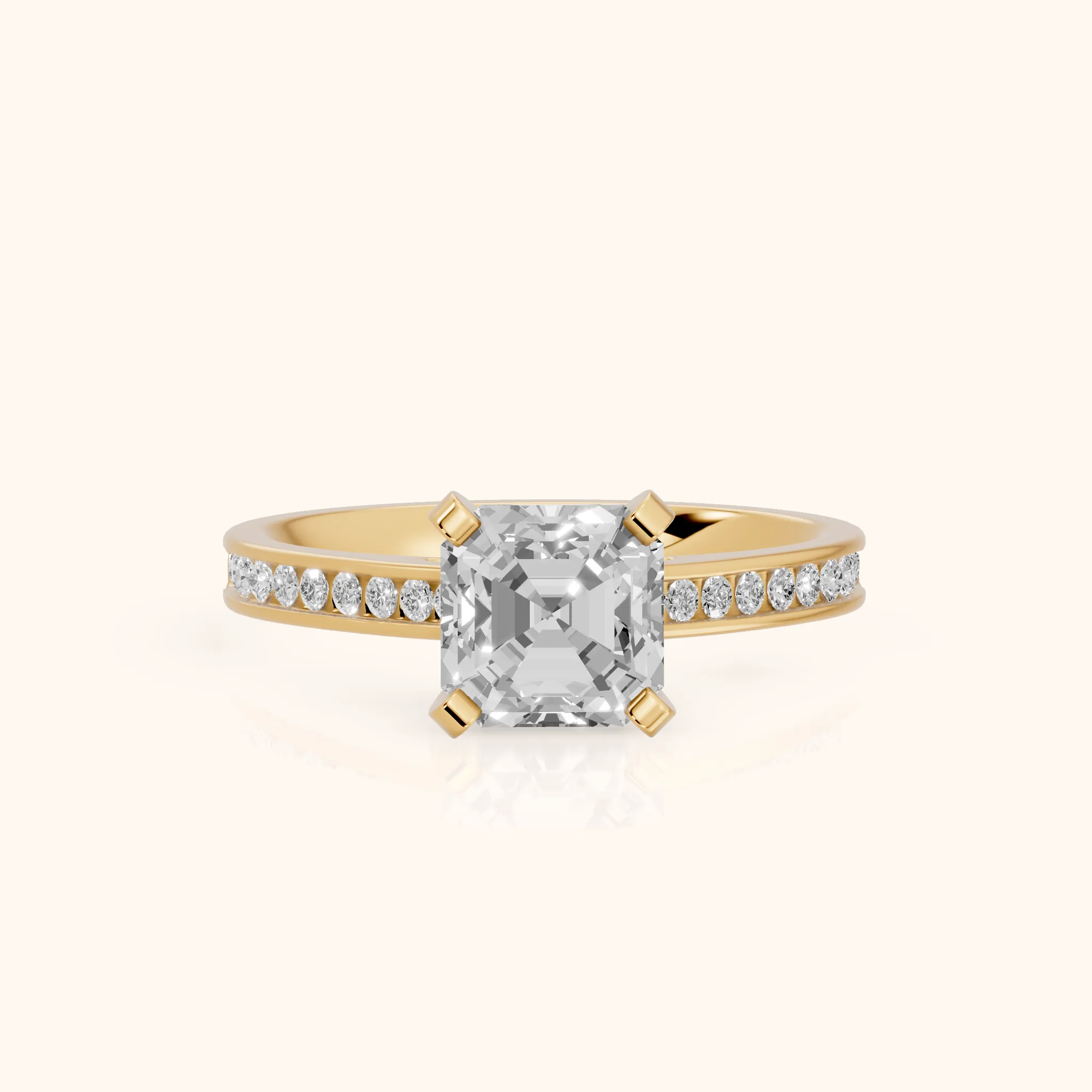 Tessa Solitaire Channel Set Asscher Diamond Engagement Ring in Yellow Gold — view 1