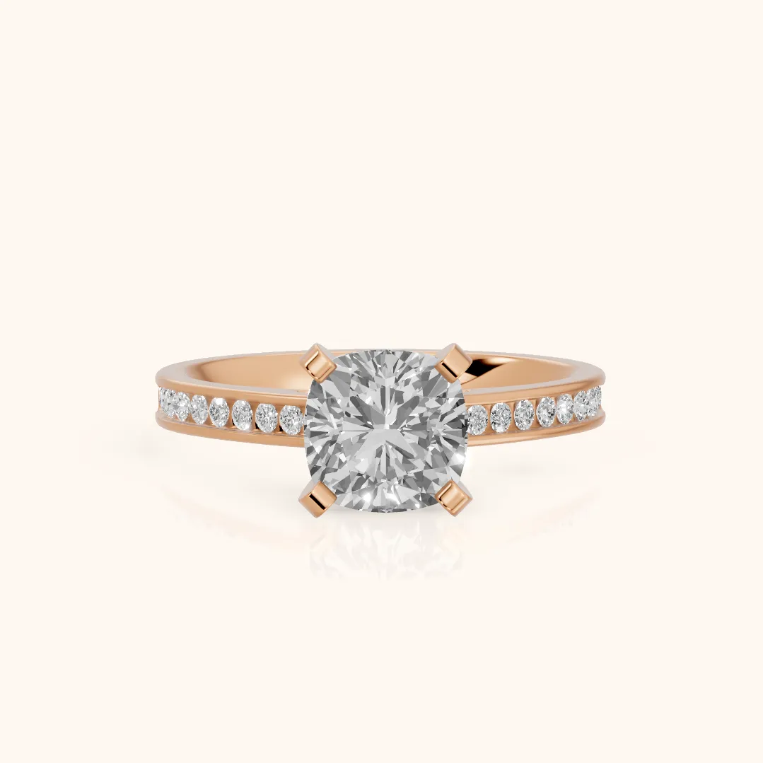 Tessa Solitaire Channel Set Cushion Diamond Engagement Ring in Rose Gold — view 2
