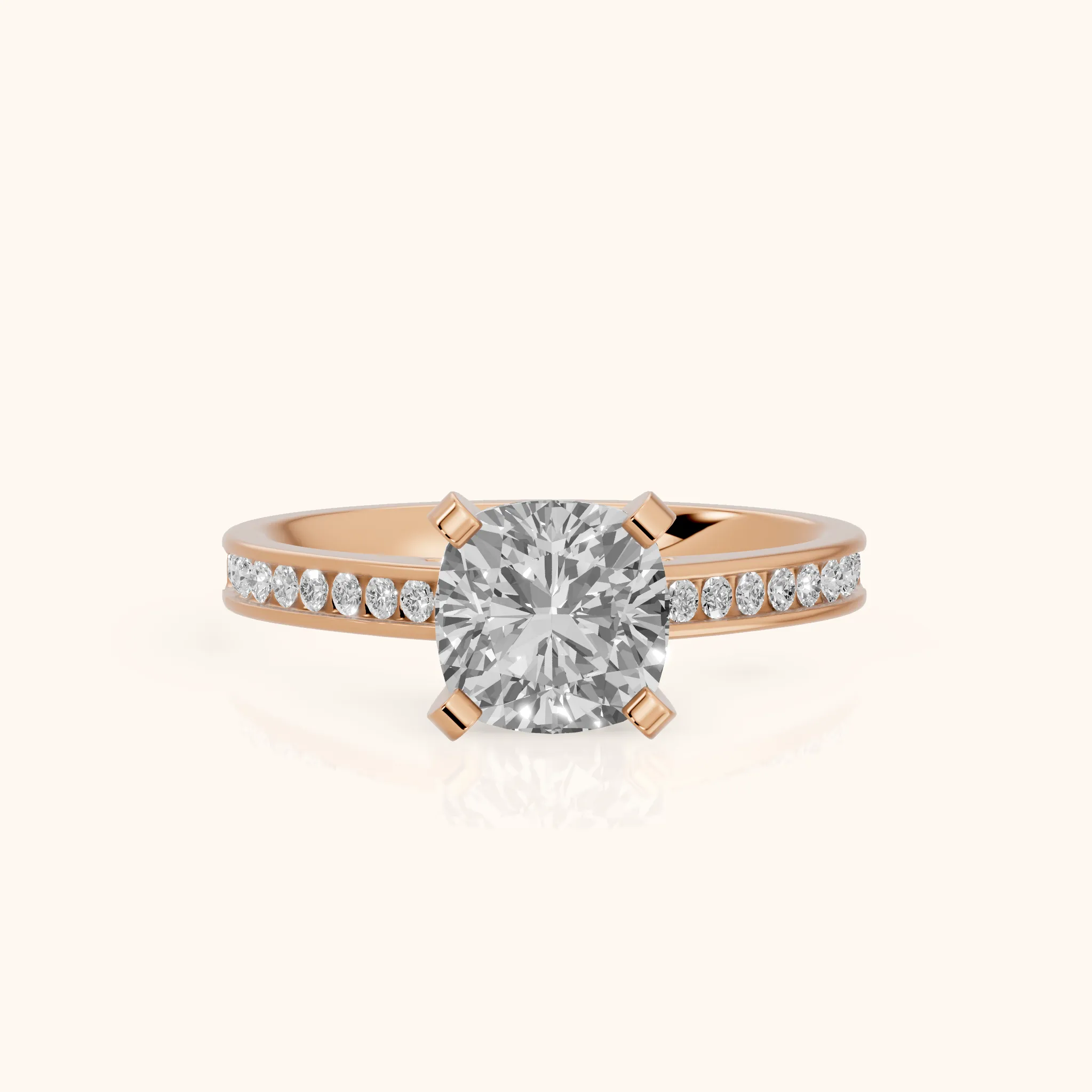 Tessa Solitaire Channel Set Cushion Diamond Engagement Ring in Rose Gold — view 1