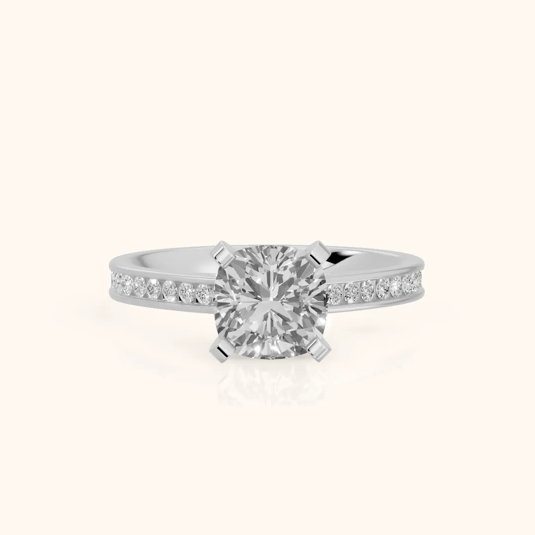 Tessa Solitaire Channel Set Cushion Diamond Engagement Ring in Silver — view 2