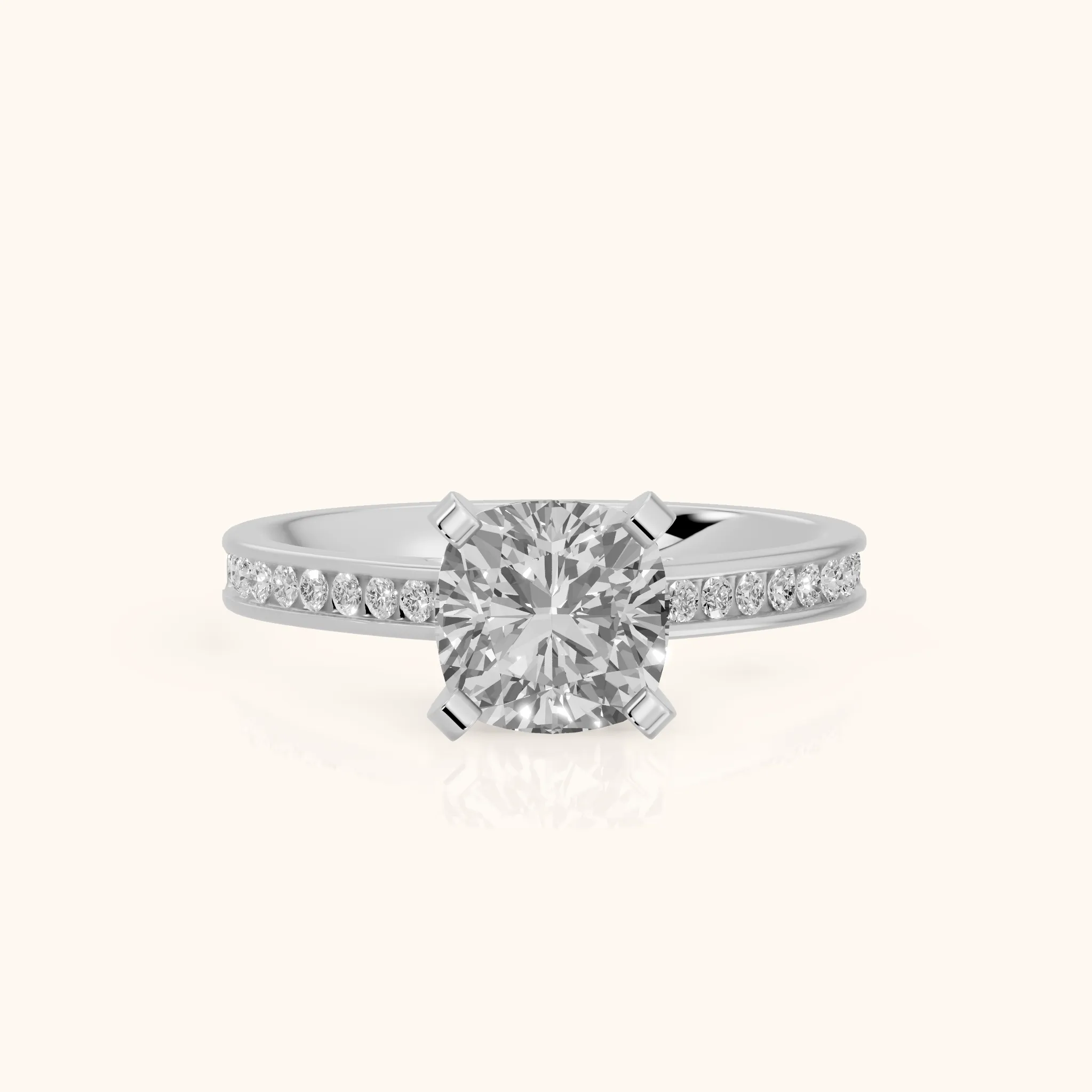 Tessa Solitaire Channel Set Cushion Diamond Engagement Ring in Silver — view 1
