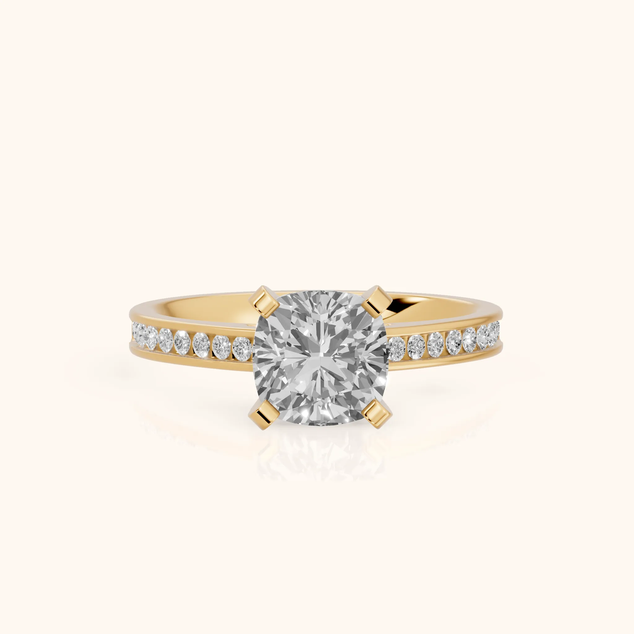 Tessa Solitaire Channel Set Cushion Diamond Engagement Ring in Yellow Gold — view 1