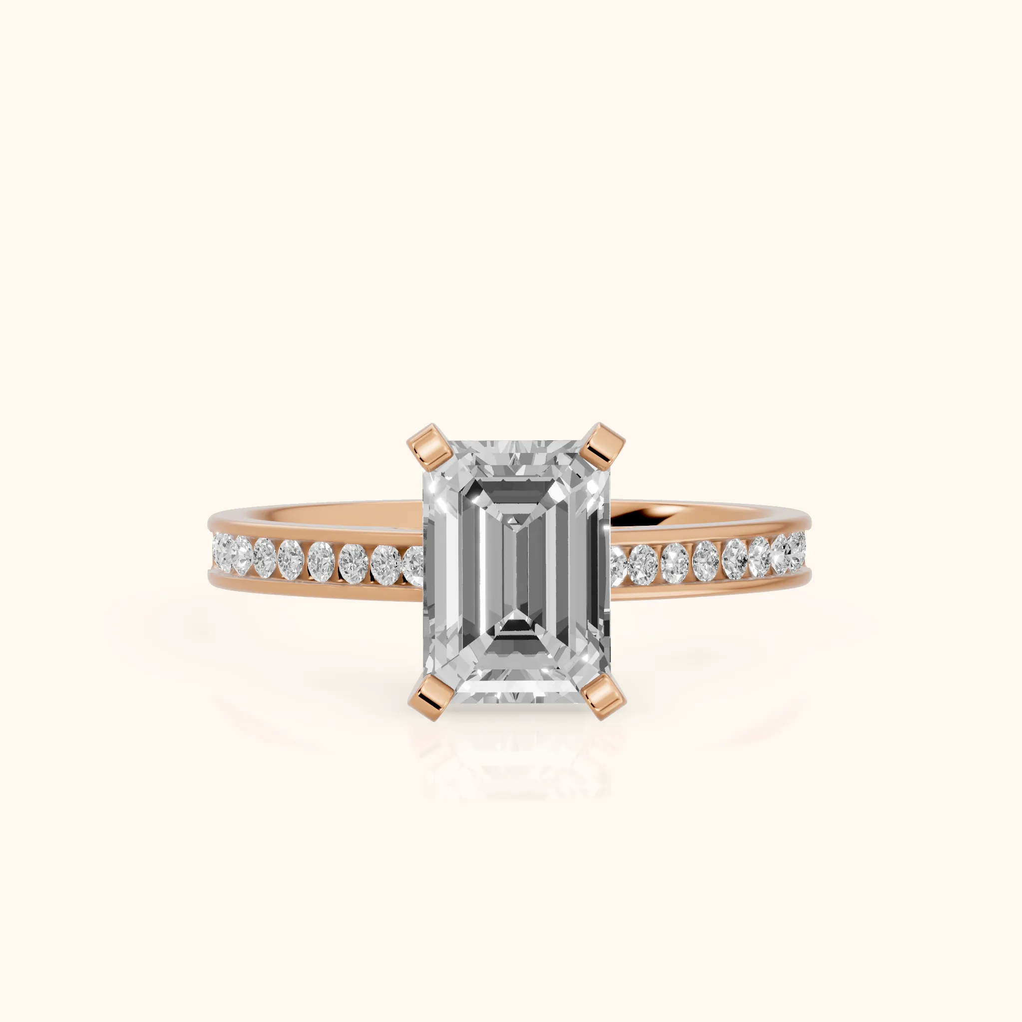 Tessa Solitaire Channel Set Emerald Diamond Engagement Ring in Rose Gold — view 1
