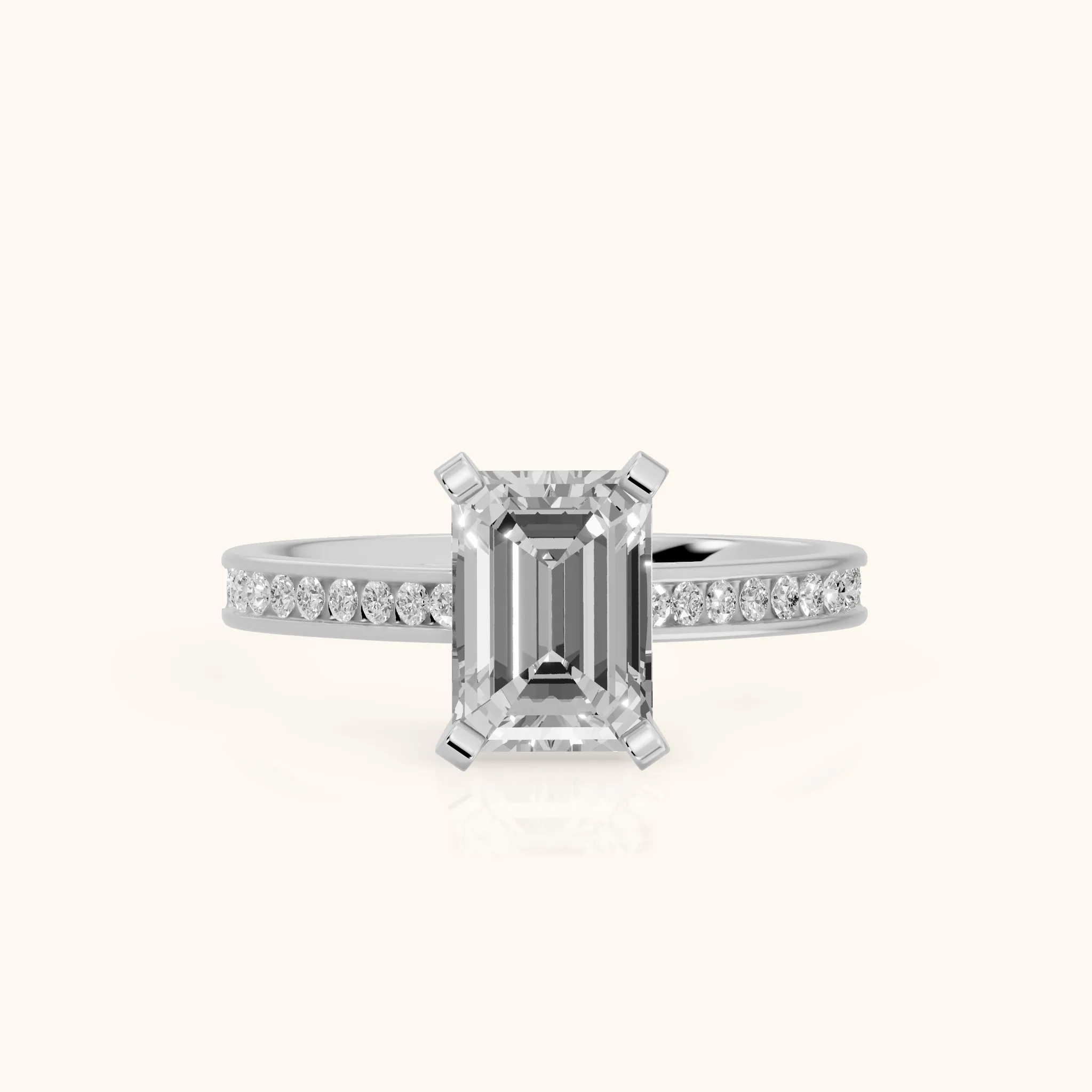 Tessa Solitaire Channel Set Emerald Diamond Engagement Ring in Silver — view 1