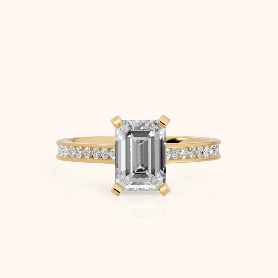 Tessa Solitaire Channel Set Emerald Diamond Engagement Ring in Yellow Gold — view 2