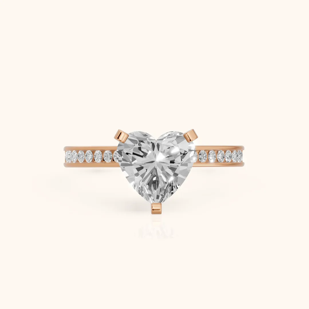 Tessa Solitaire Channel Set Heart Diamond Engagement Ring in Rose Gold — view 2