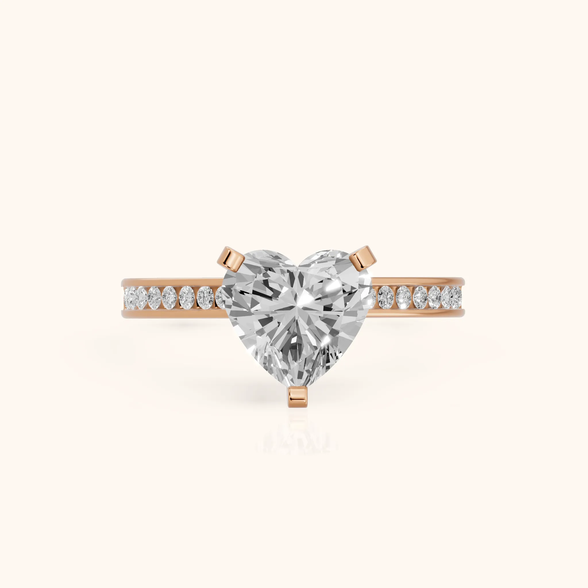 Tessa Solitaire Channel Set Heart Diamond Engagement Ring in Rose Gold — view 1