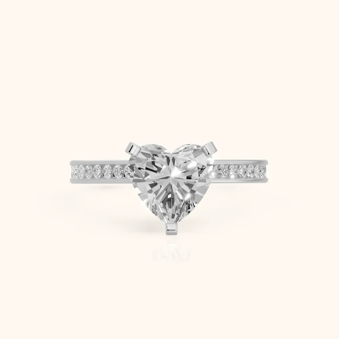 Tessa Solitaire Channel Set Heart Diamond Engagement Ring in Silver — view 2
