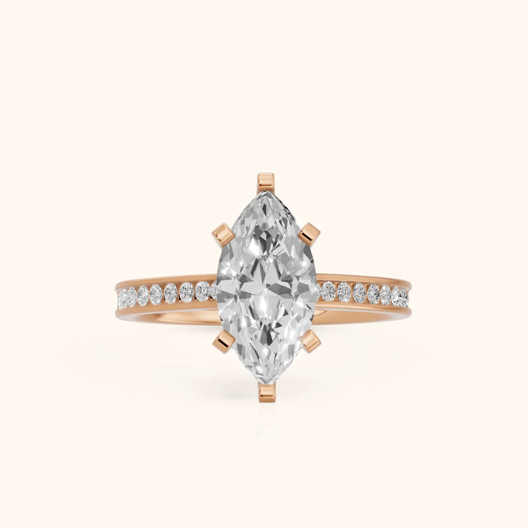Tessa Solitaire Channel Set Marquise Diamond Engagement Ring in Rose Gold — view 2