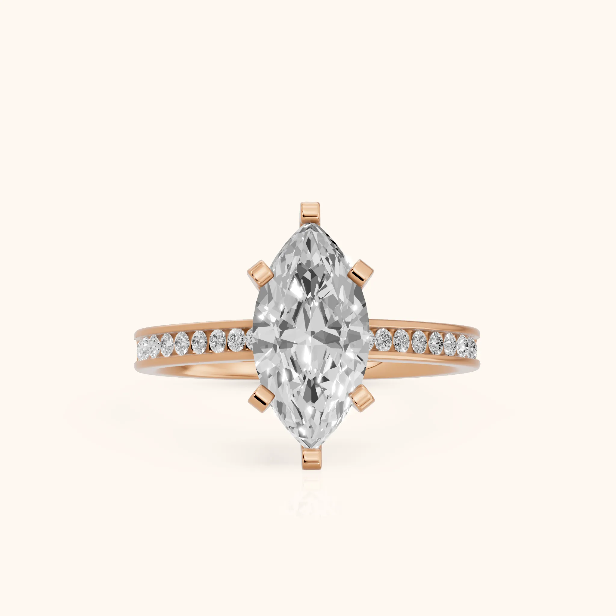 Tessa Solitaire Channel Set Marquise Diamond Engagement Ring in Rose Gold — view 1