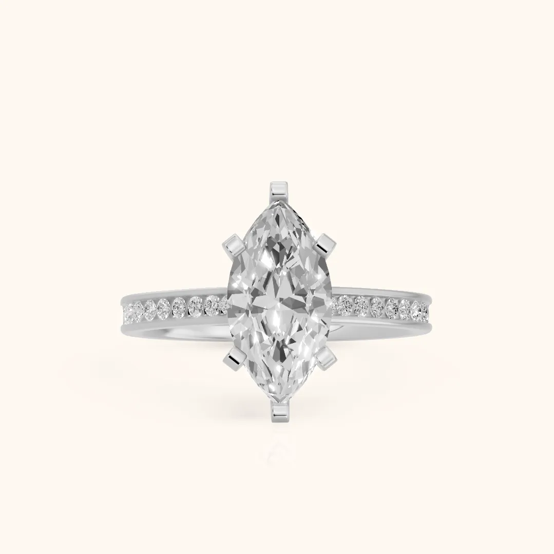 Tessa Solitaire Channel Set Marquise Diamond Engagement Ring in Silver — view 2