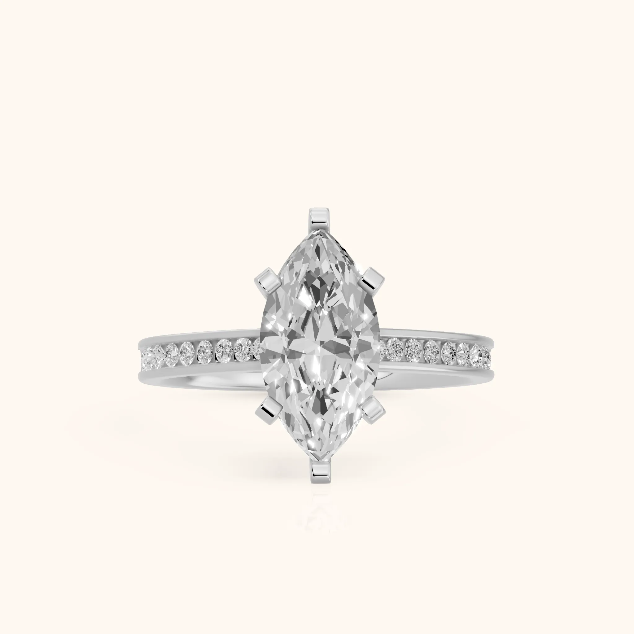 Tessa Solitaire Channel Set Marquise Diamond Engagement Ring in Silver — view 1