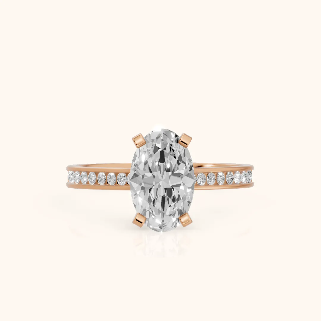 Tessa Solitaire Channel Set Oval Diamond Engagement Ring in Rose Gold — view 2