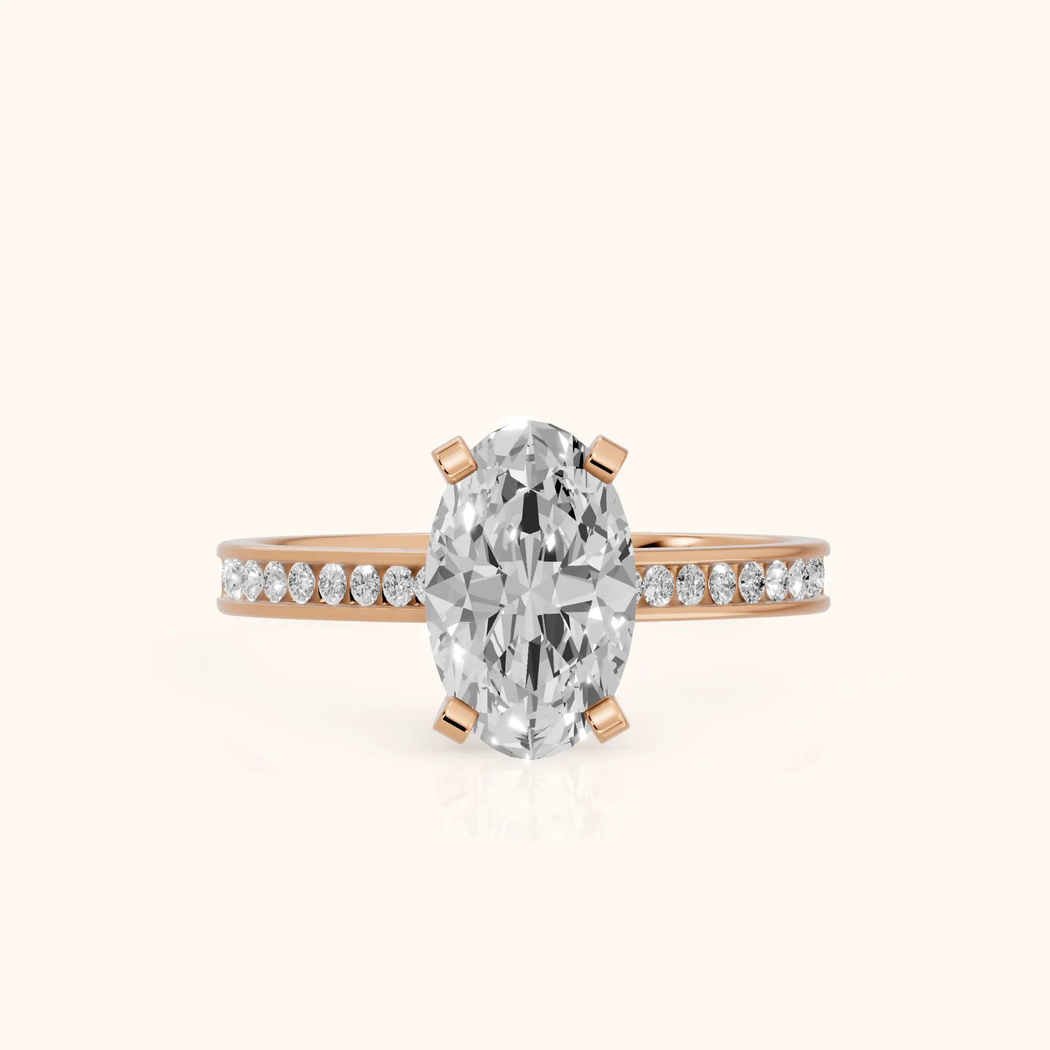 Tessa Solitaire Channel Set Oval Diamond Engagement Ring in Rose Gold — view 1