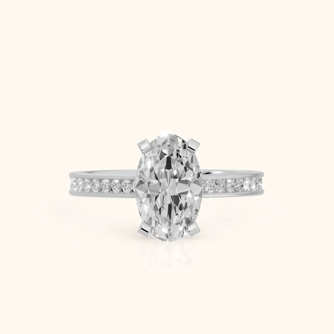 Tessa Solitaire Channel Set Oval Diamond Engagement Ring in Silver — view 2