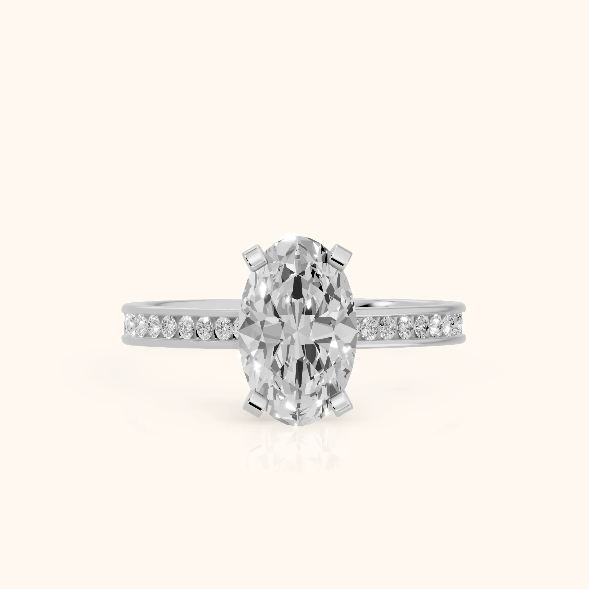 Tessa Solitaire Channel Set Oval Diamond Engagement Ring in Silver — view 1