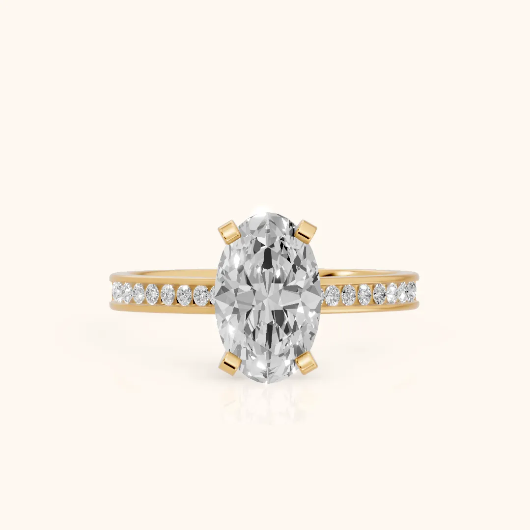 Tessa Solitaire Channel Set Oval Diamond Engagement Ring in Yellow Gold — view 2