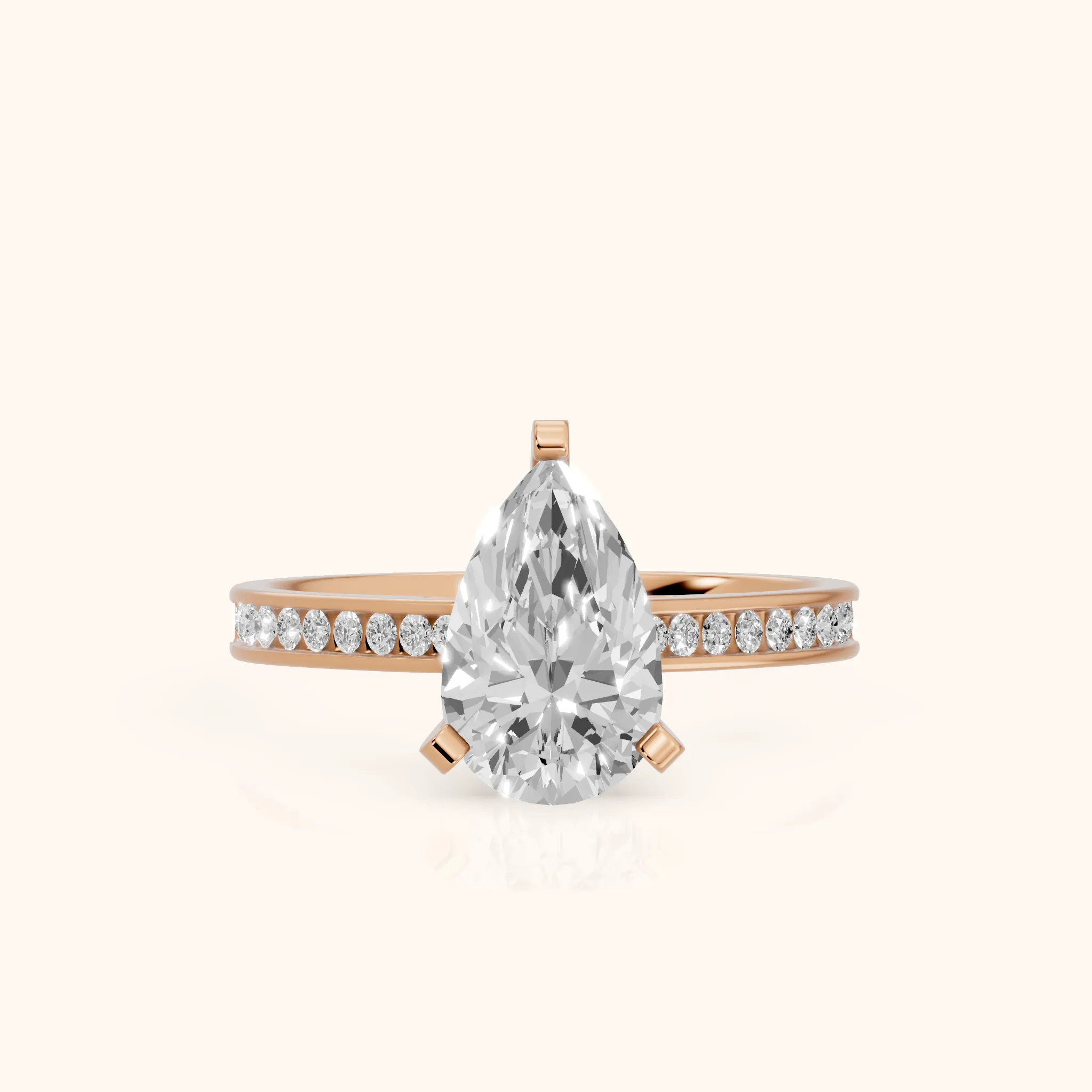 Tessa Solitaire Channel Set Pear Diamond Engagement Ring in Rose Gold — view 1