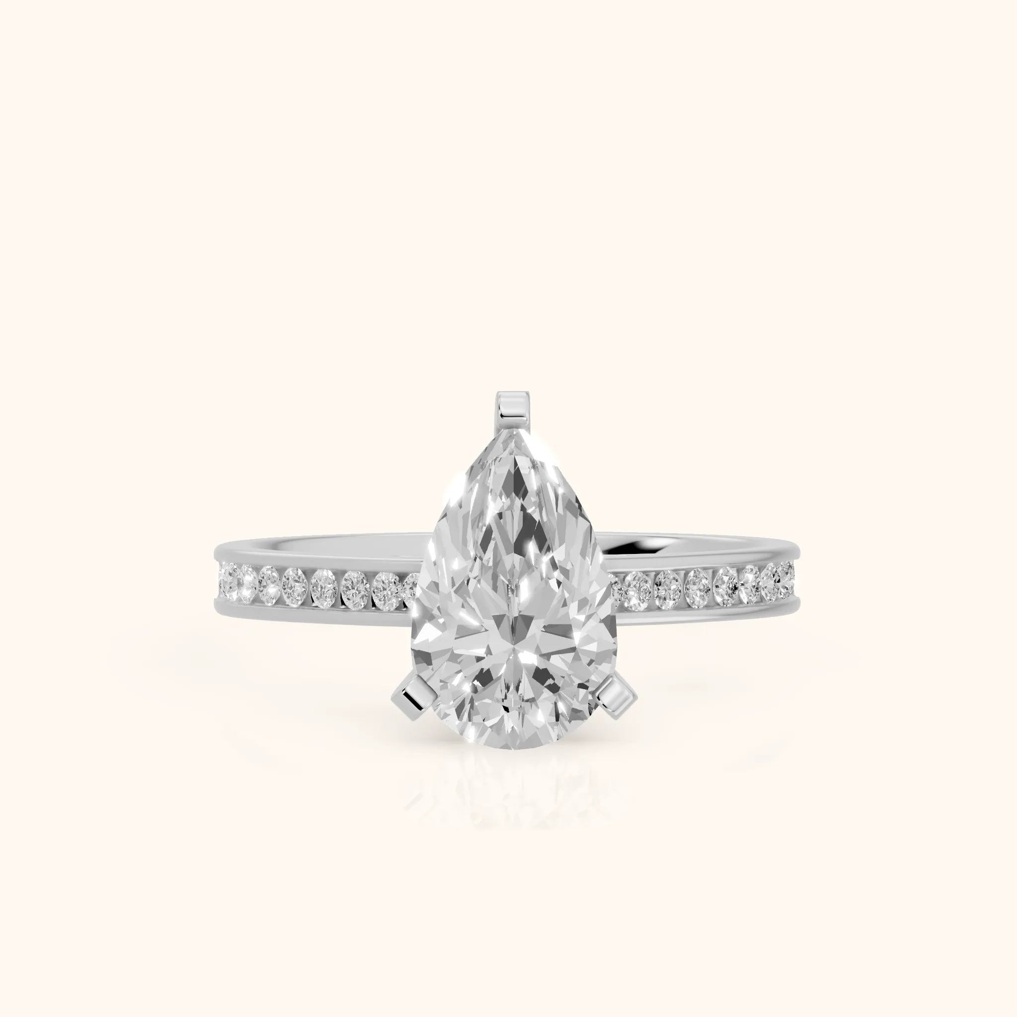 Tessa Solitaire Channel Set Pear Diamond Engagement Ring in Silver — view 1