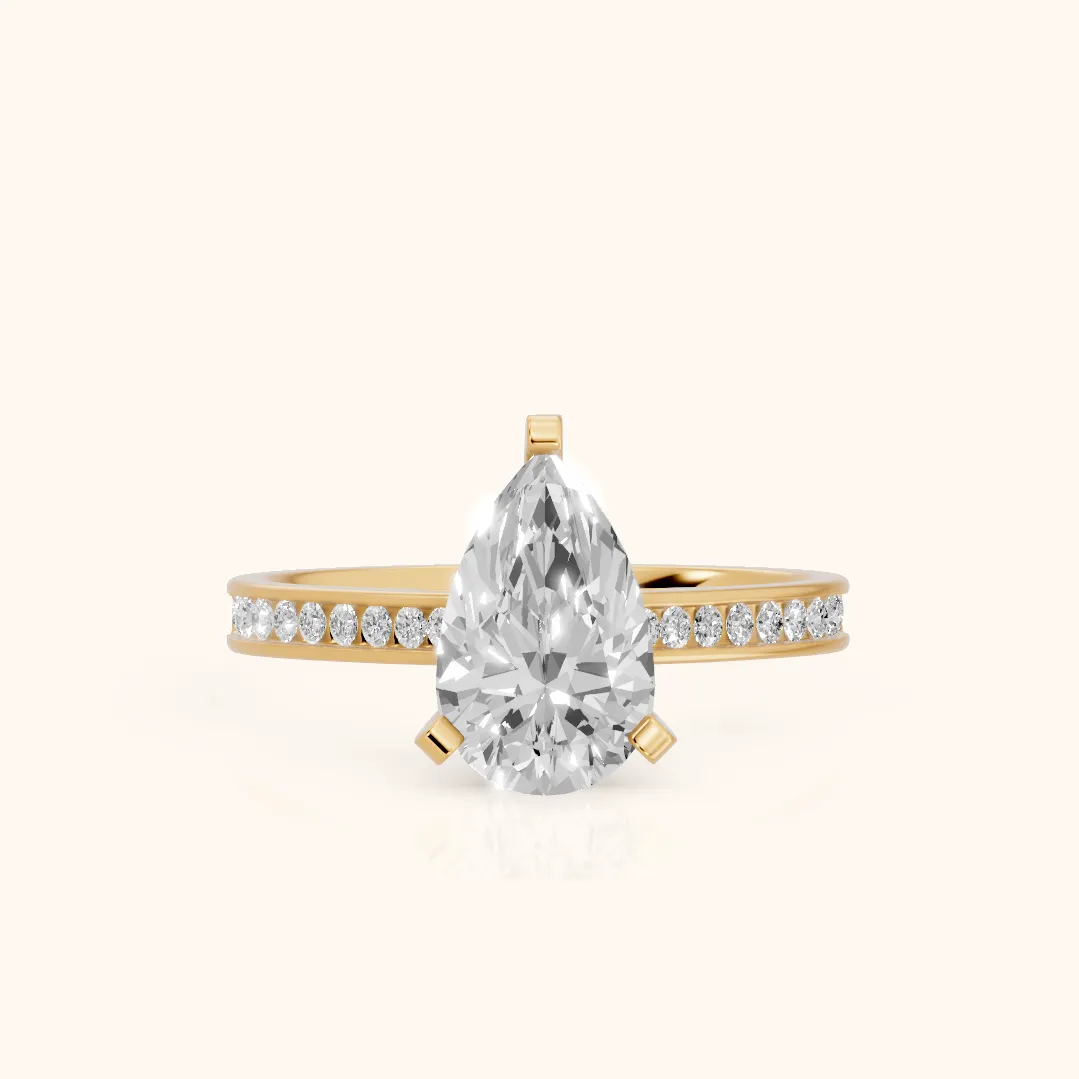 Tessa Solitaire Channel Set Pear Diamond Engagement Ring in Yellow Gold — view 2