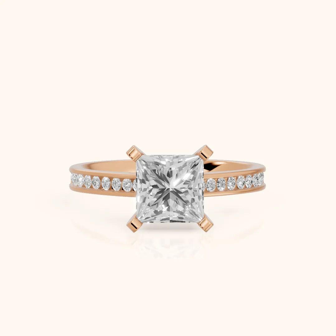 Tessa Solitaire Channel Set Princess Diamond Engagement Ring in Rose Gold — view 2
